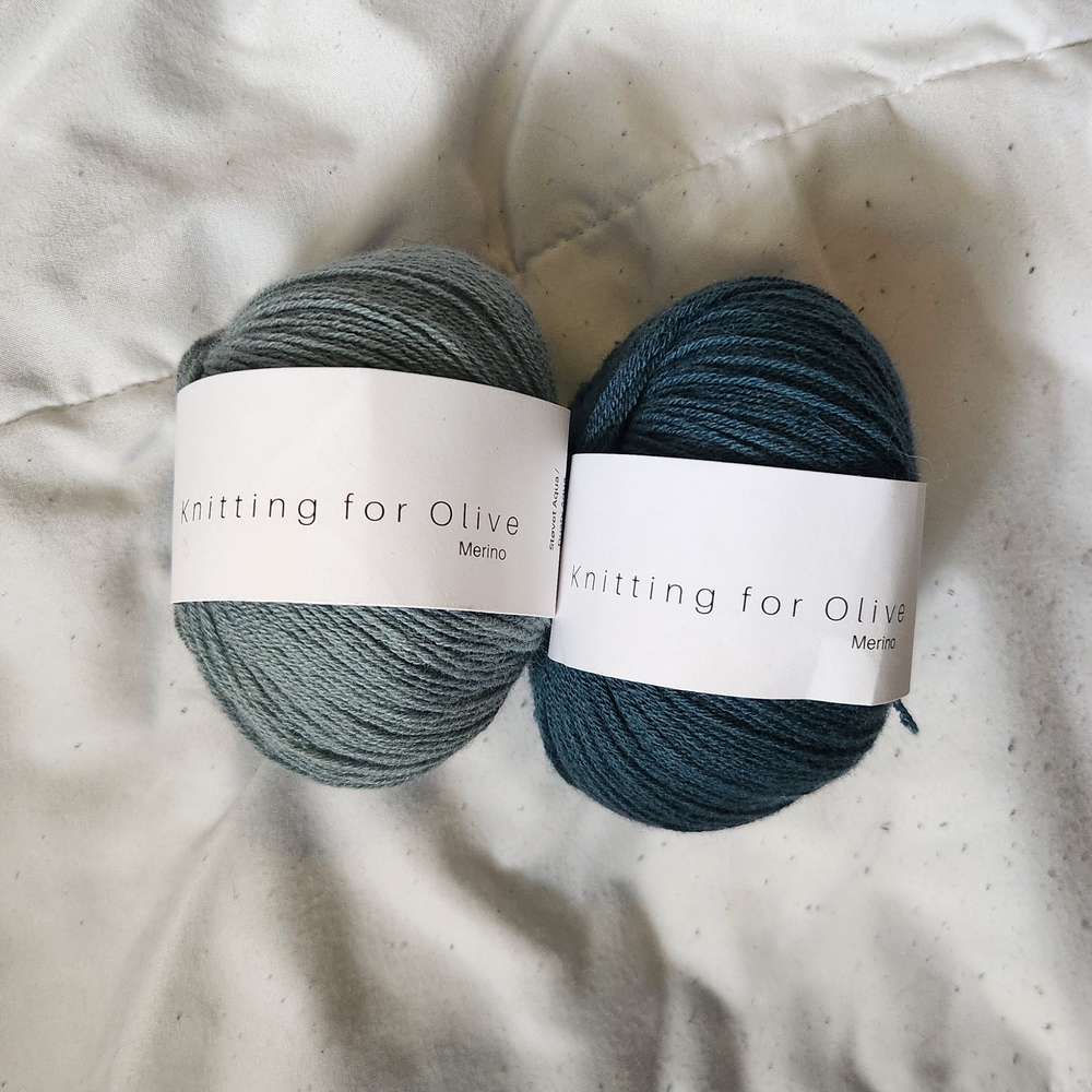 Knitting for Olive Merino Yarn - Dusty Aqua and Petroleum Green